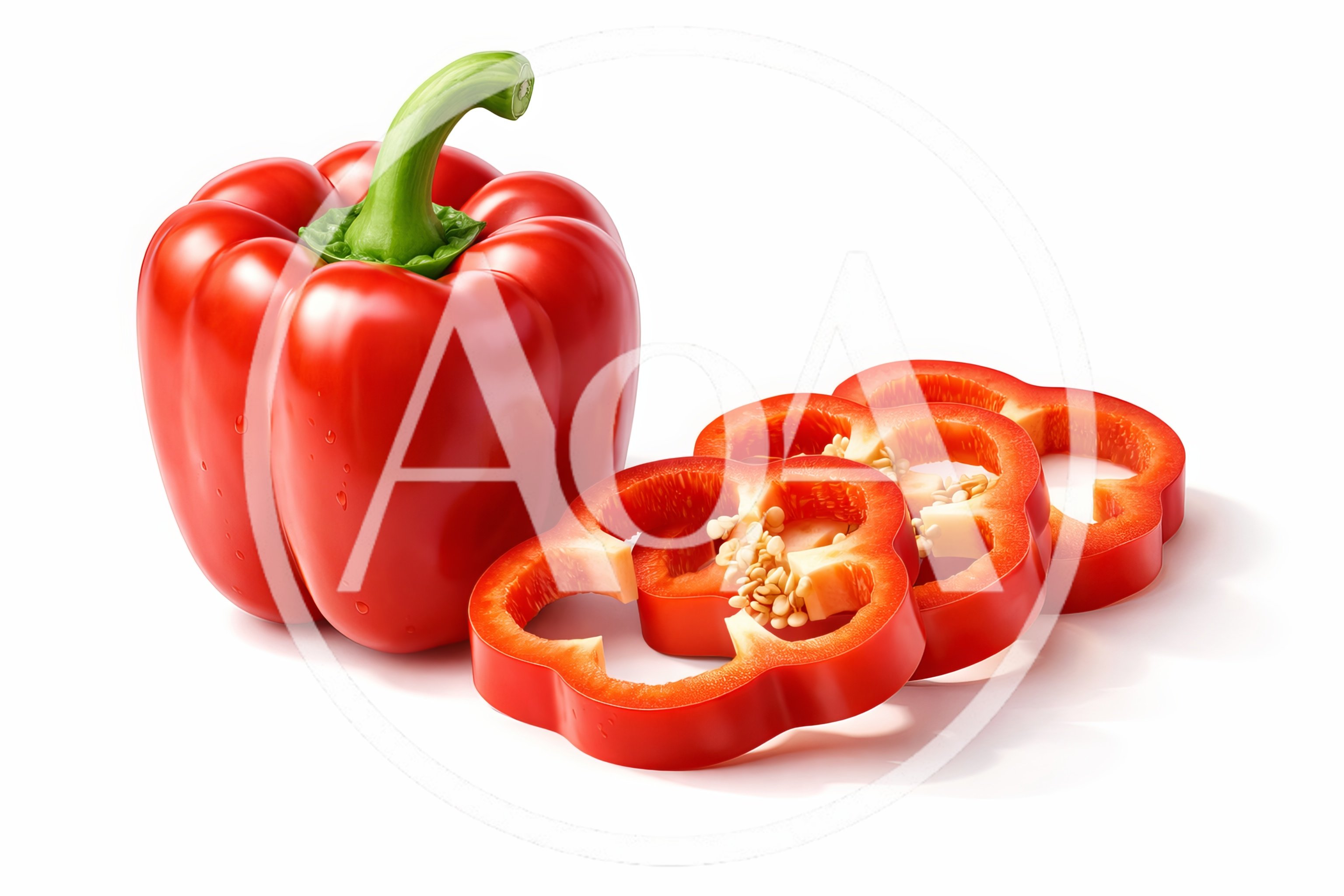 Whole Red Bell Pepper With Three Sliced Rings