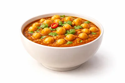 Bowl Of Spicy Chickpea Curry With Fresh Cilantro