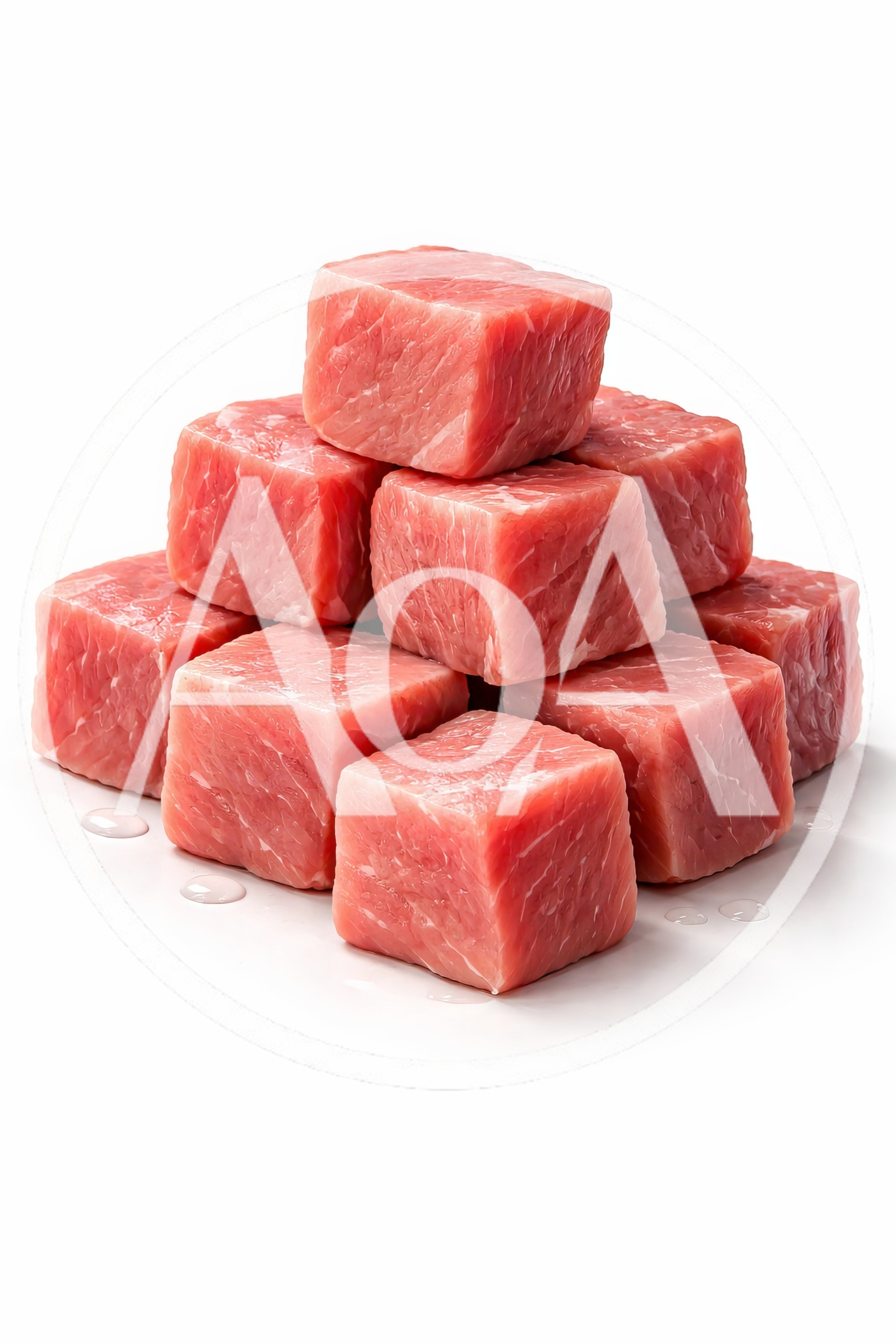 Stack Of Raw Beef Cubes On White Background