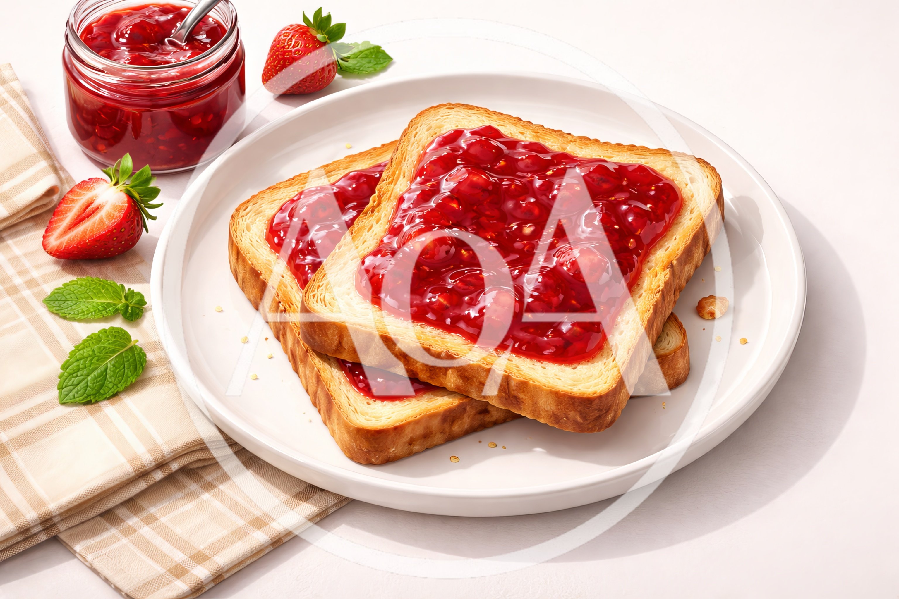 Two Slices Of Toast With Strawberry Jam
