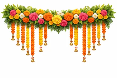 Traditional Indian Floral Toran With Marigold Garlands