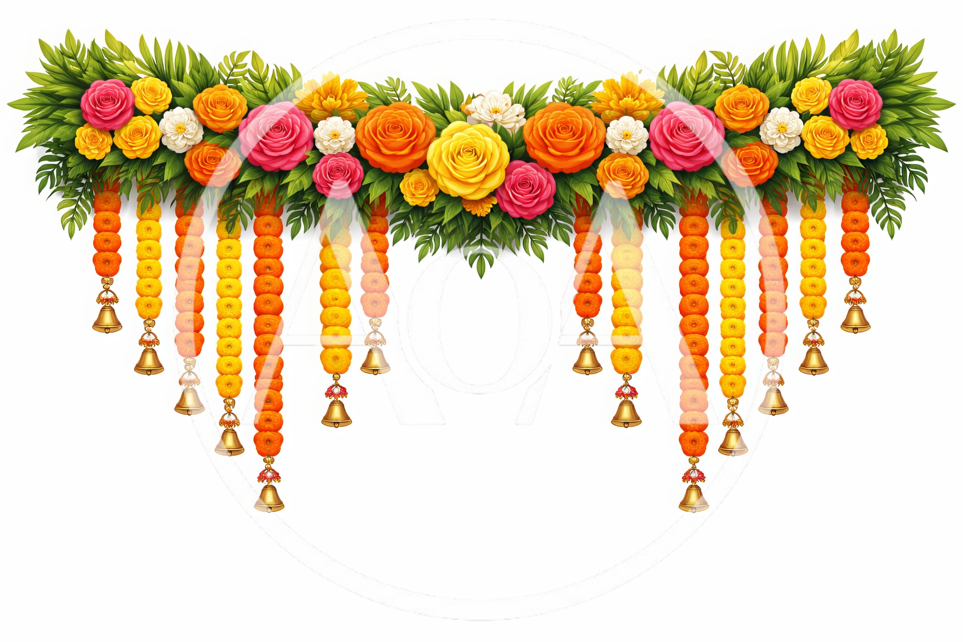 Traditional Indian Floral Toran With Marigold Garlands