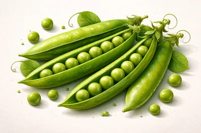 Fresh Green Pea Pods With Loose Peas