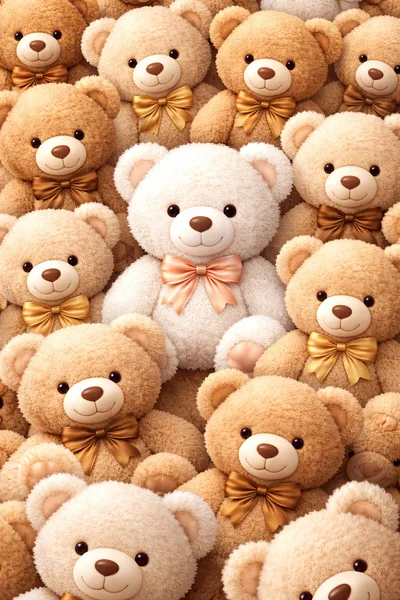 Group Of Cute Teddy Bears With Satin Bows