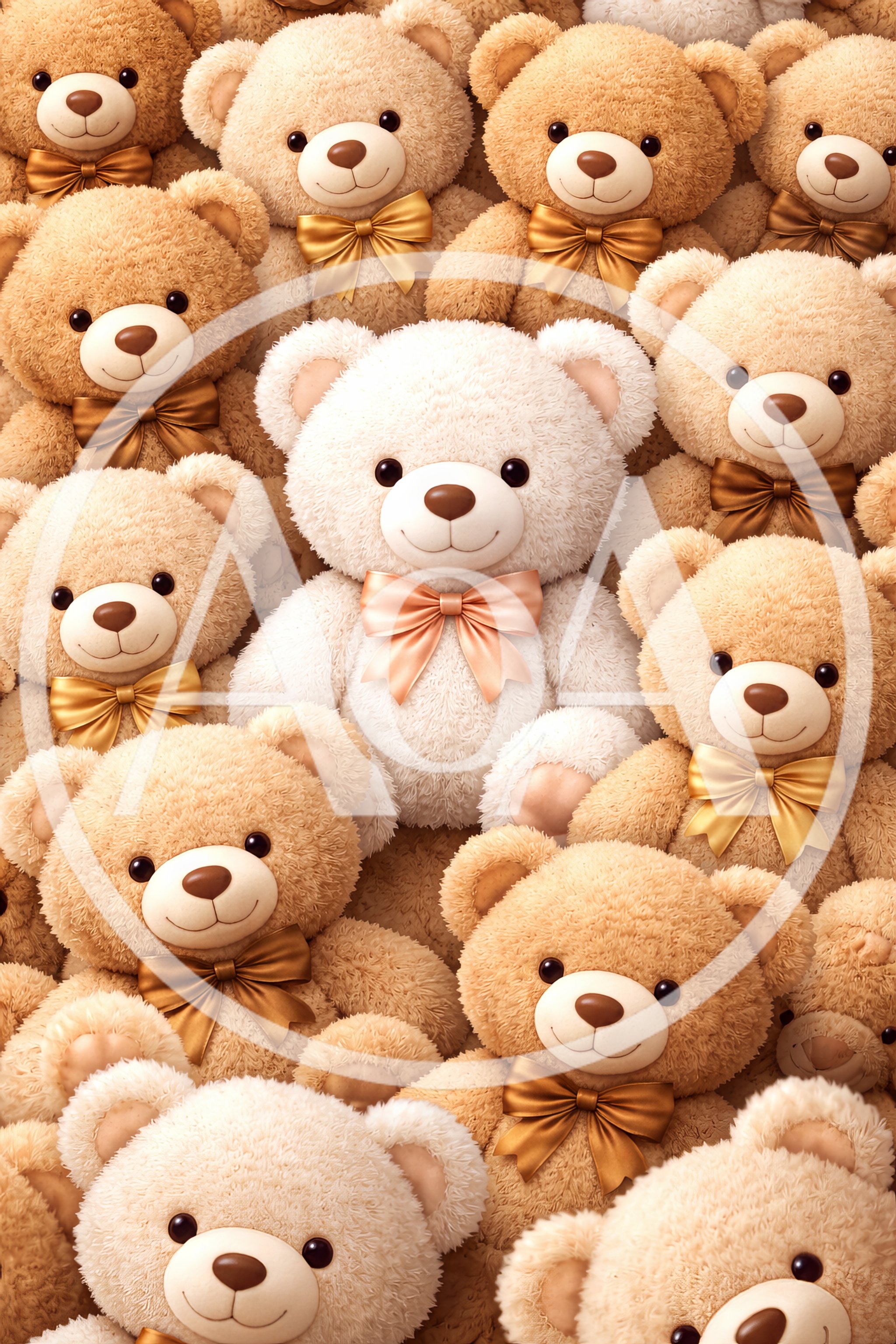Group Of Cute Teddy Bears With Satin Bows