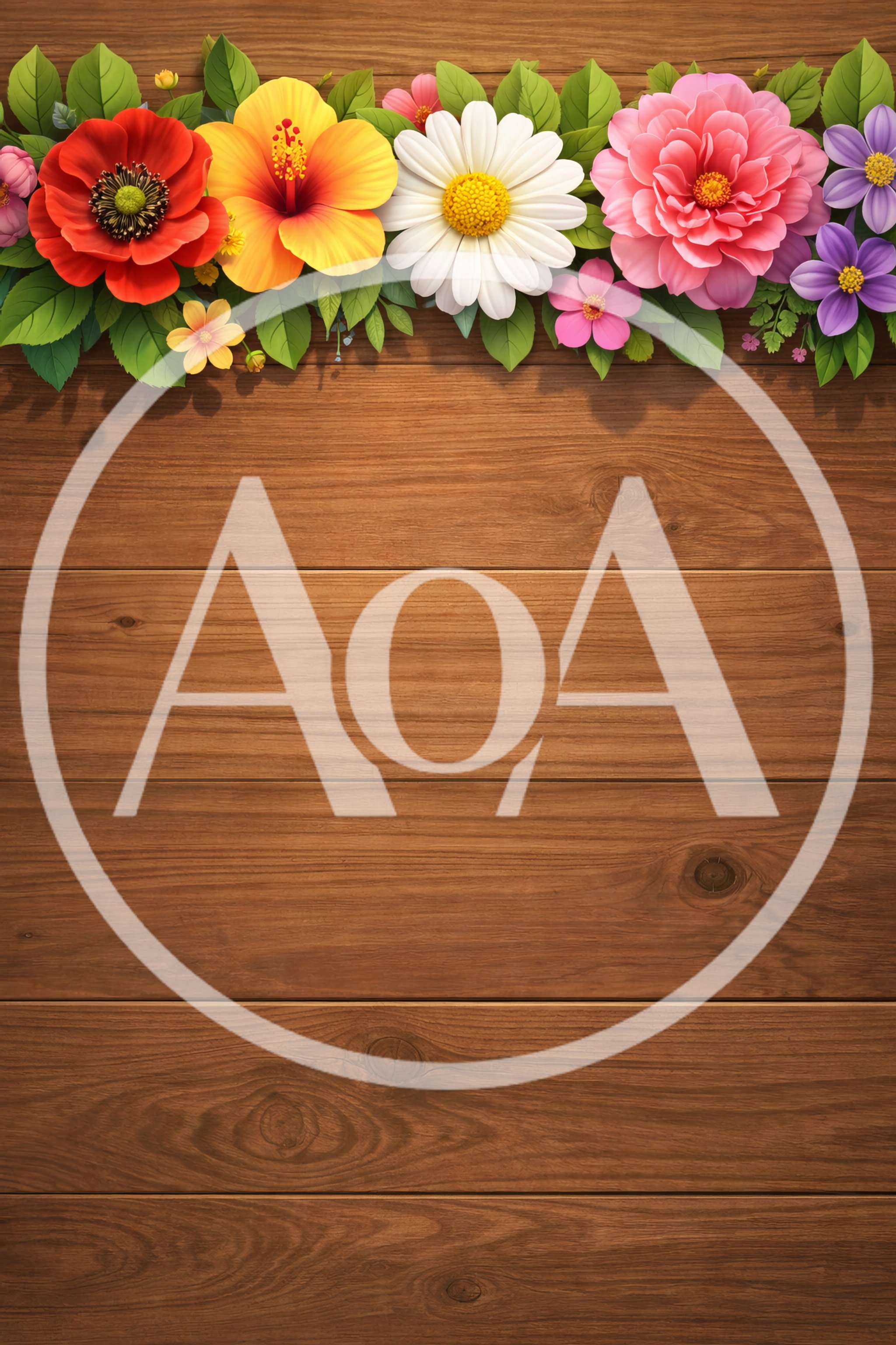 Floral Border On Rustic Wooden Background