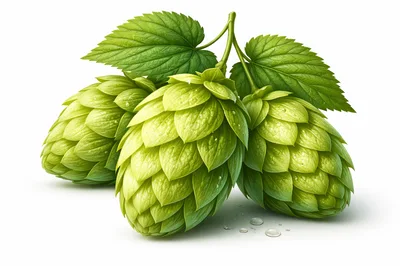 Fresh Green Hop Cones With Leaves