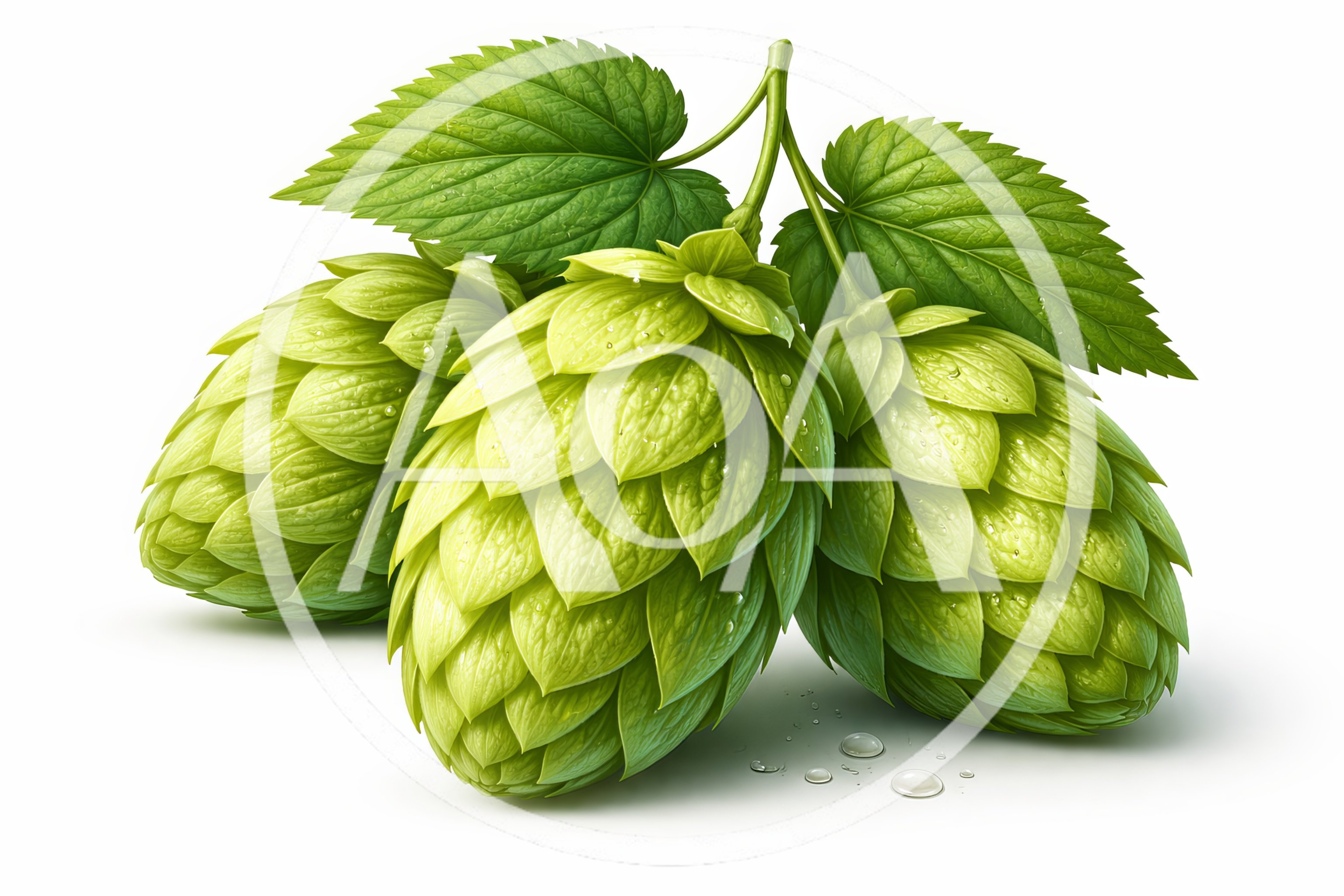 Fresh Green Hop Cones With Leaves