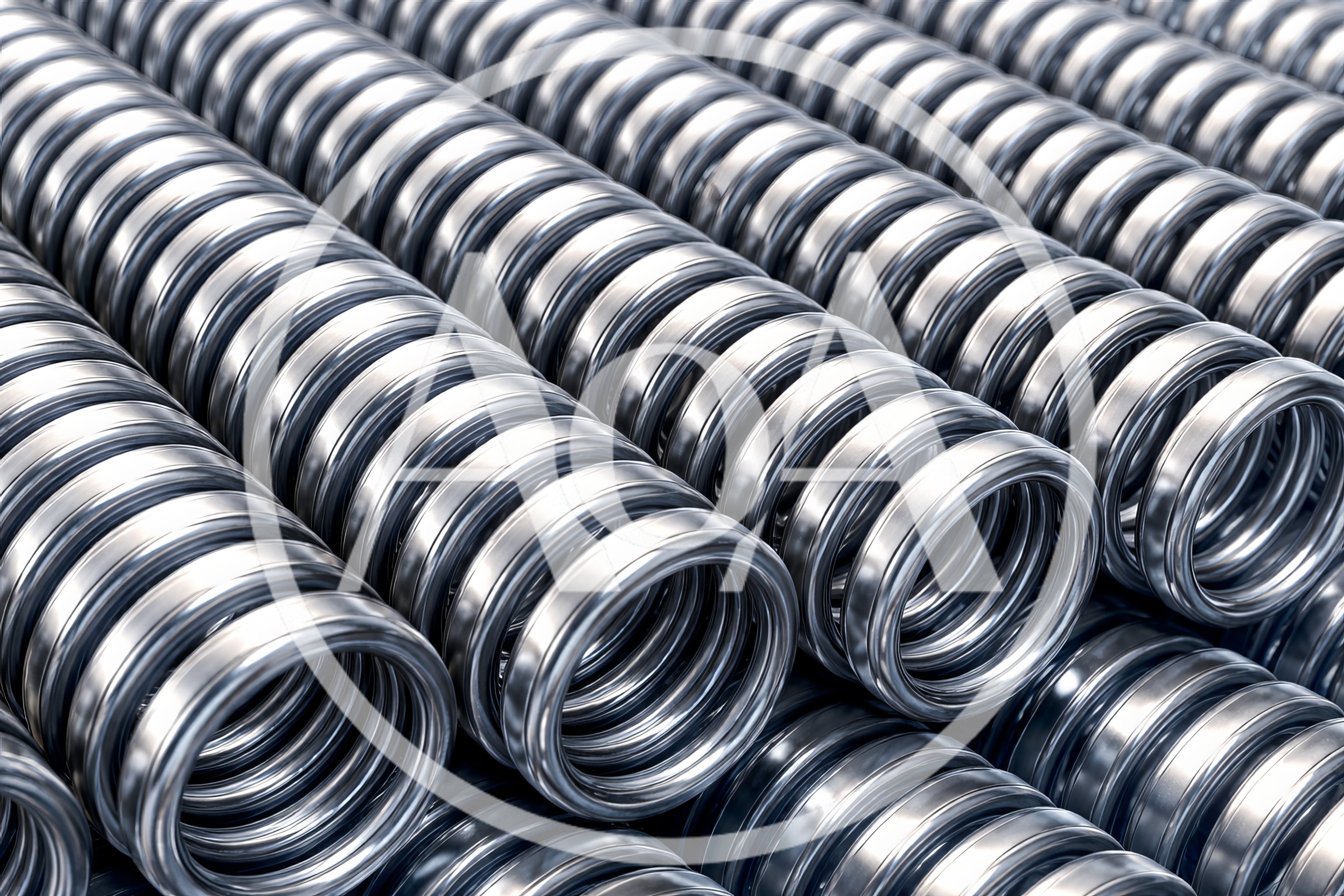 Industrial Metal Coil Springs Stacked In Rows