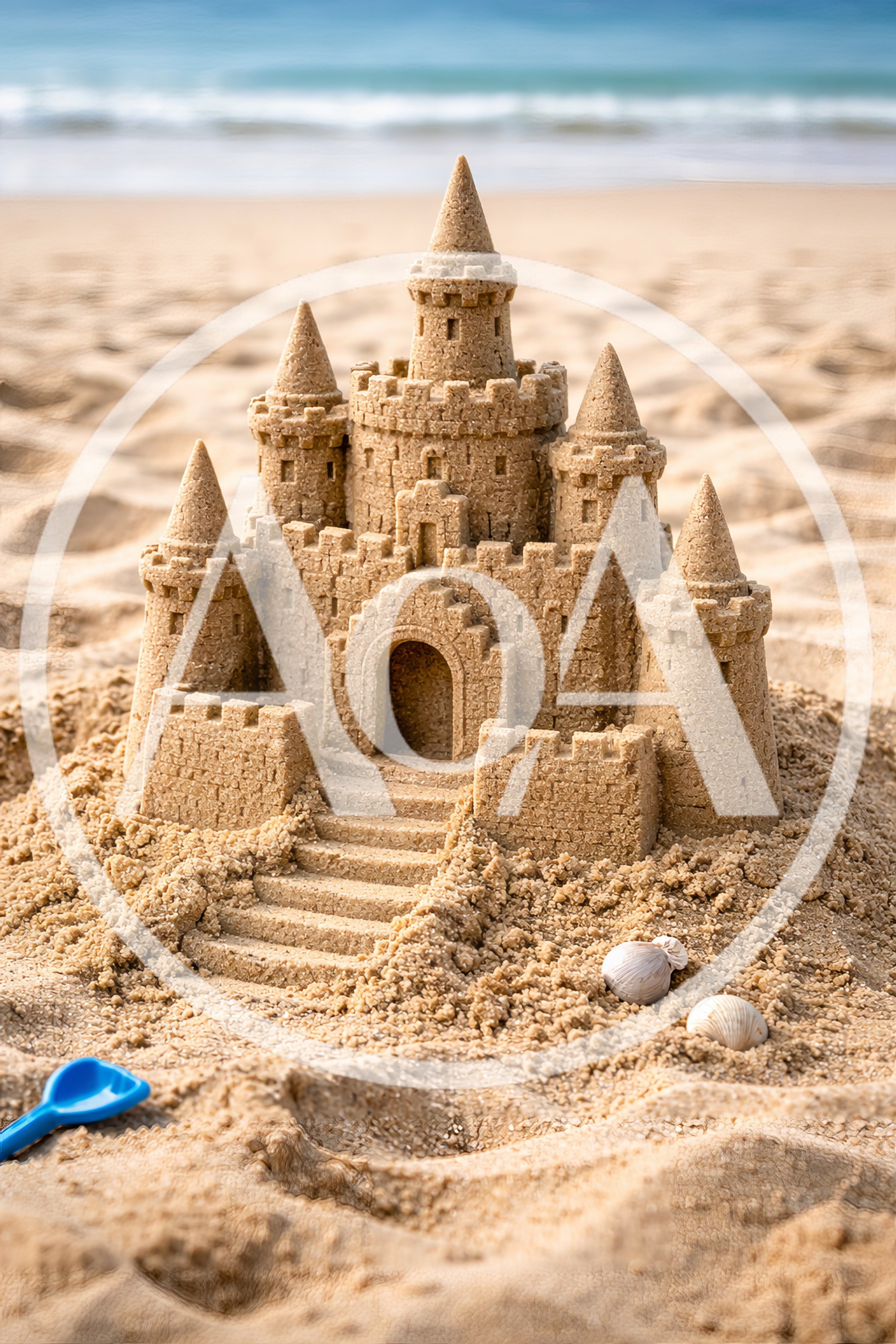 Intricate Sandcastle Built On A Sunny Beach