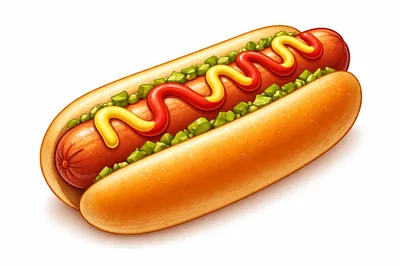 Classic Hot Dog With Mustard Ketchup And Relish