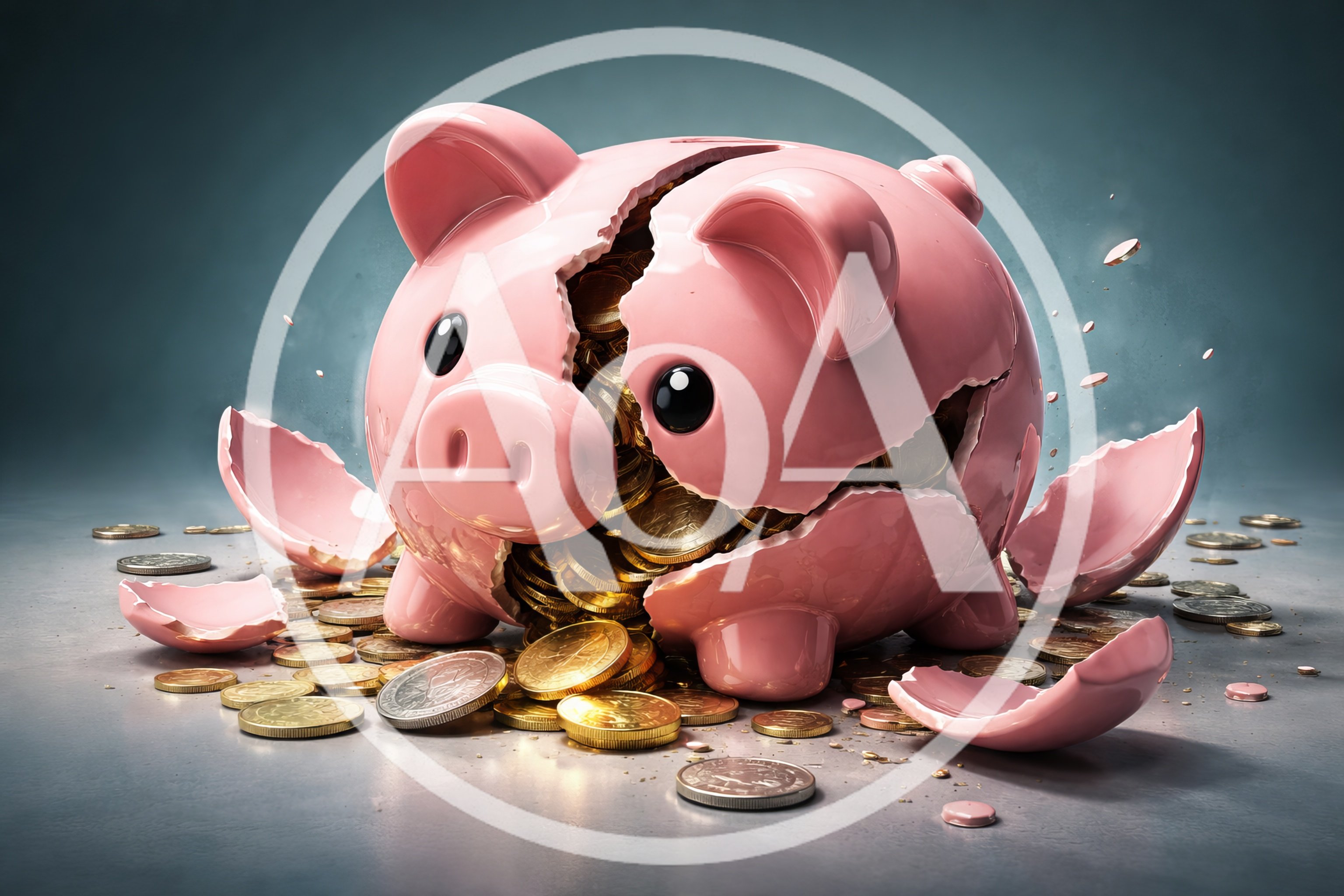 Broken Pink Piggy Bank Overflowing With Gold Coins