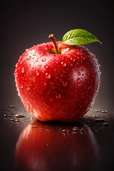 Fresh Red Apple With Water Droplets On Dark Background