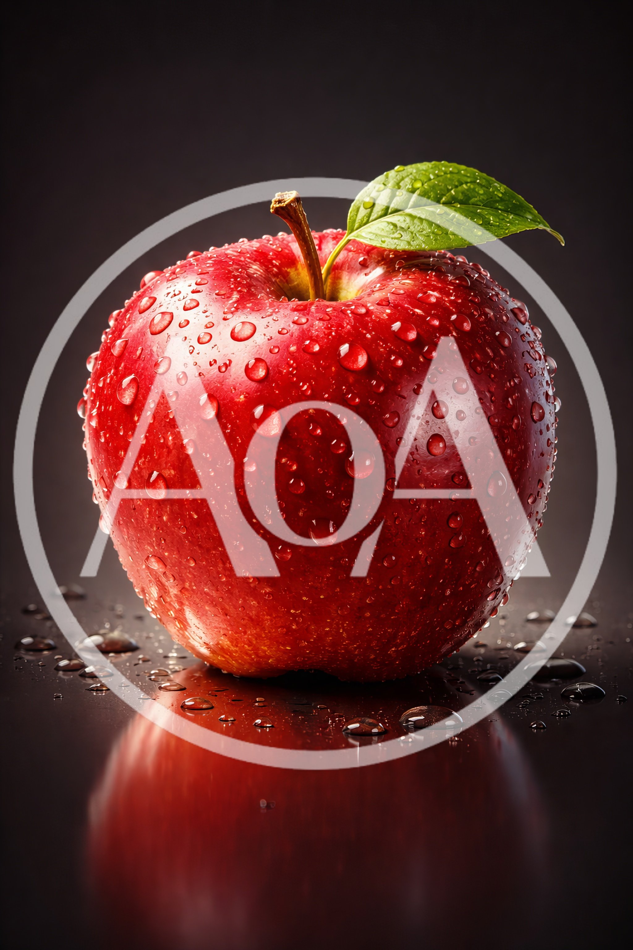 Fresh Red Apple With Water Droplets On Dark Background