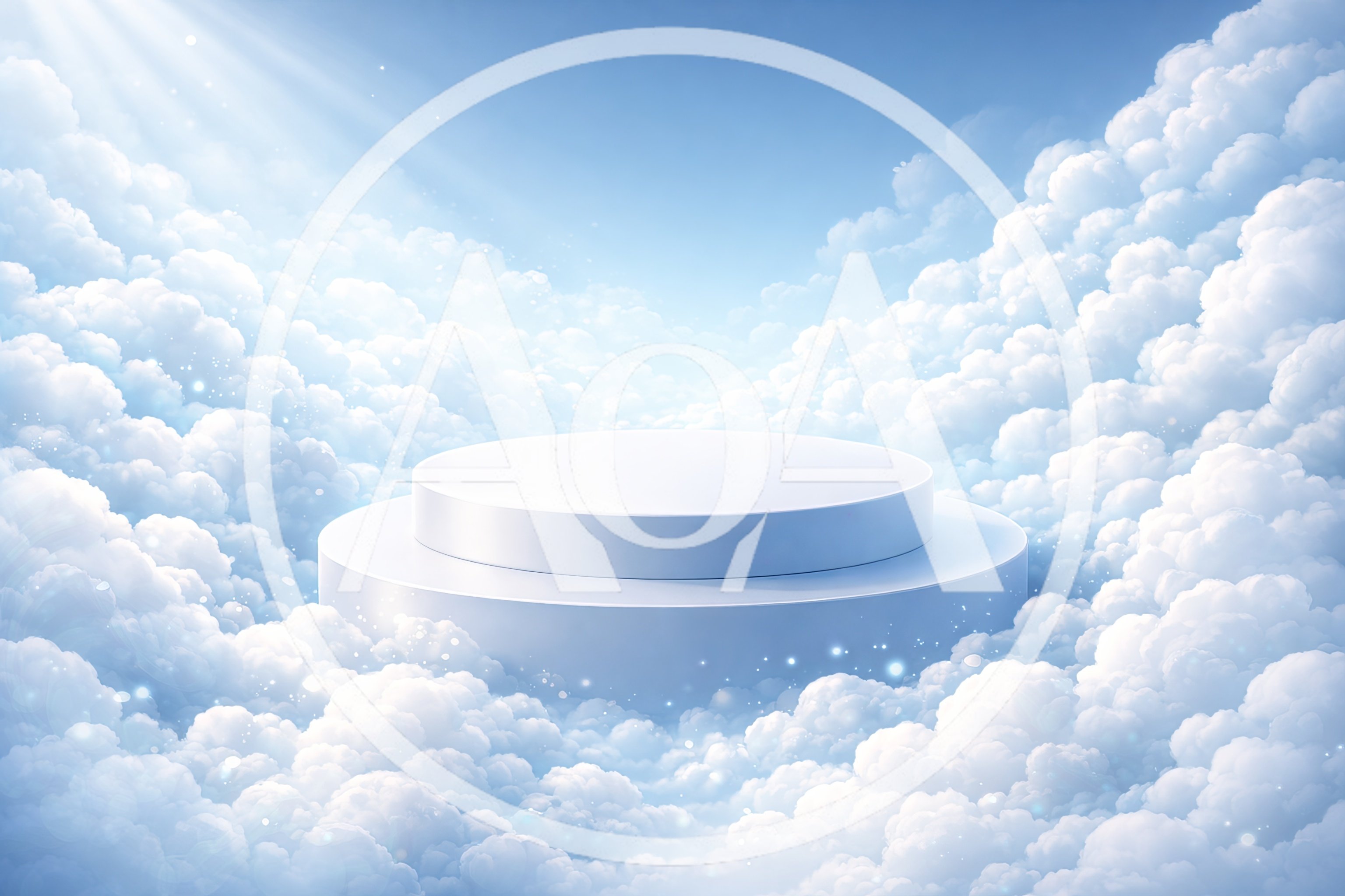 White Circular Product Display Podium In The Clouds