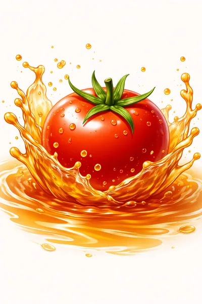 Fresh Red Tomato Splashing Into Golden Liquid