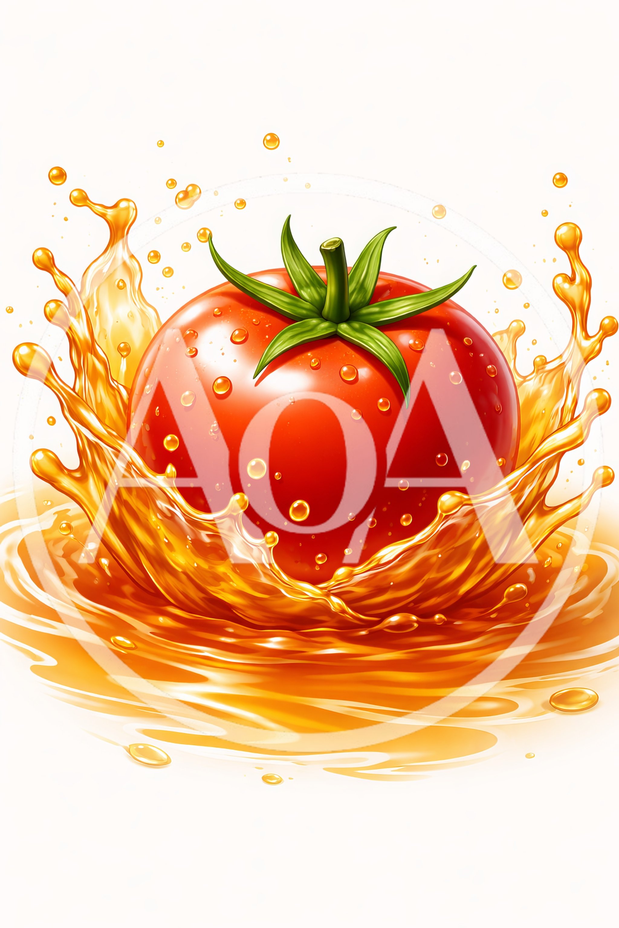 Fresh Red Tomato Splashing Into Golden Liquid