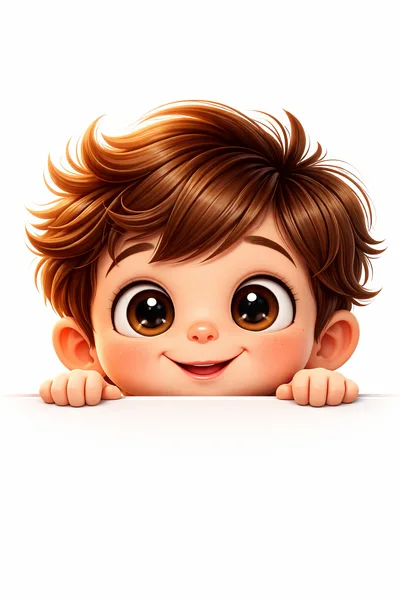 Cute Cartoon Boy Peeking Over White Surface