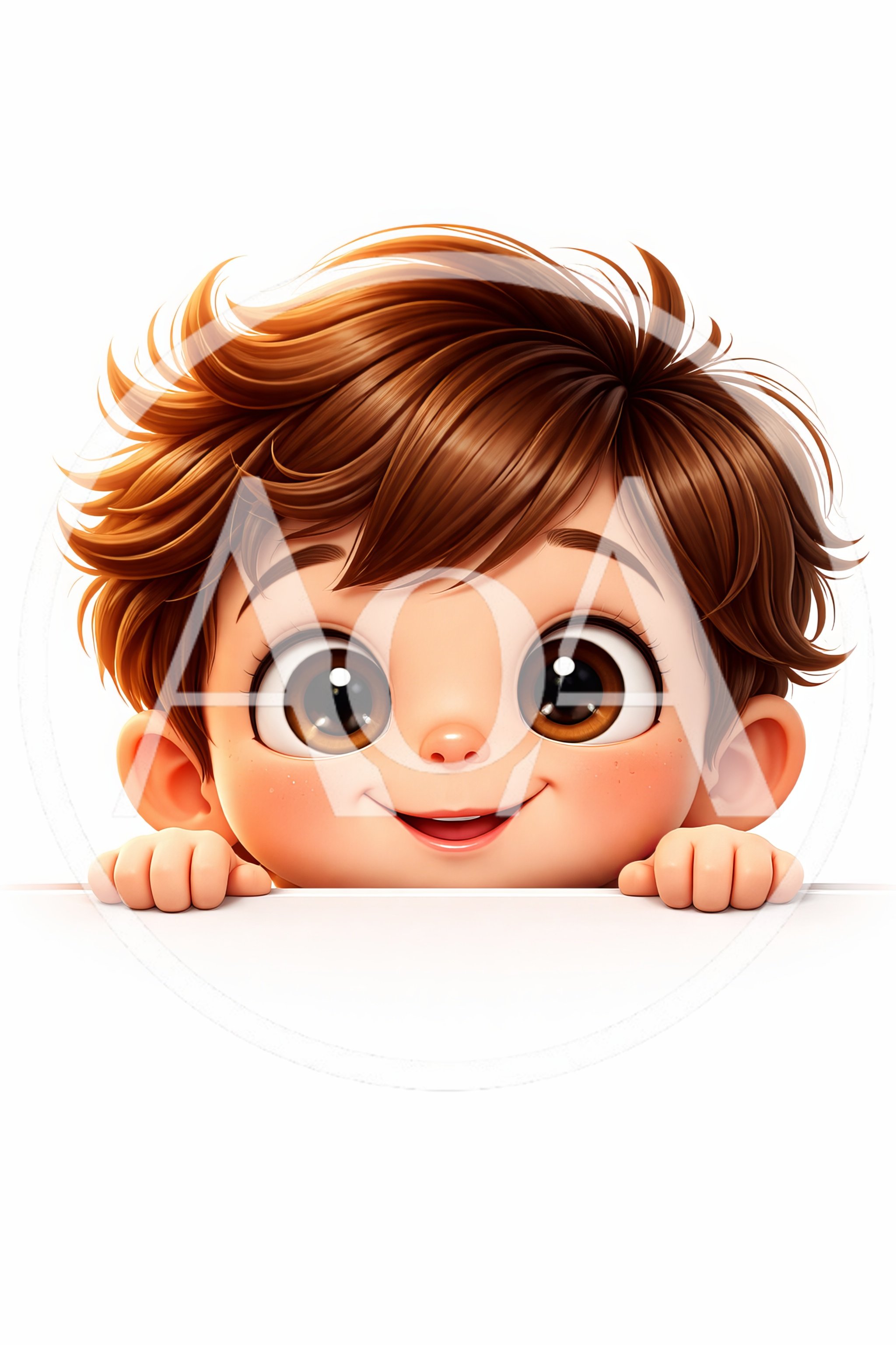 Cute Cartoon Boy Peeking Over White Surface