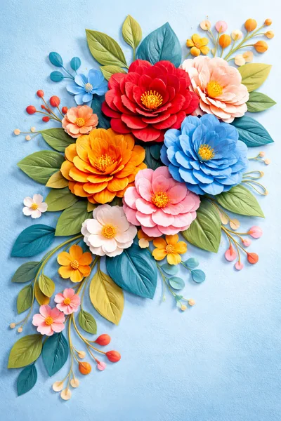 Paper Craft Floral Arrangement On Blue Background