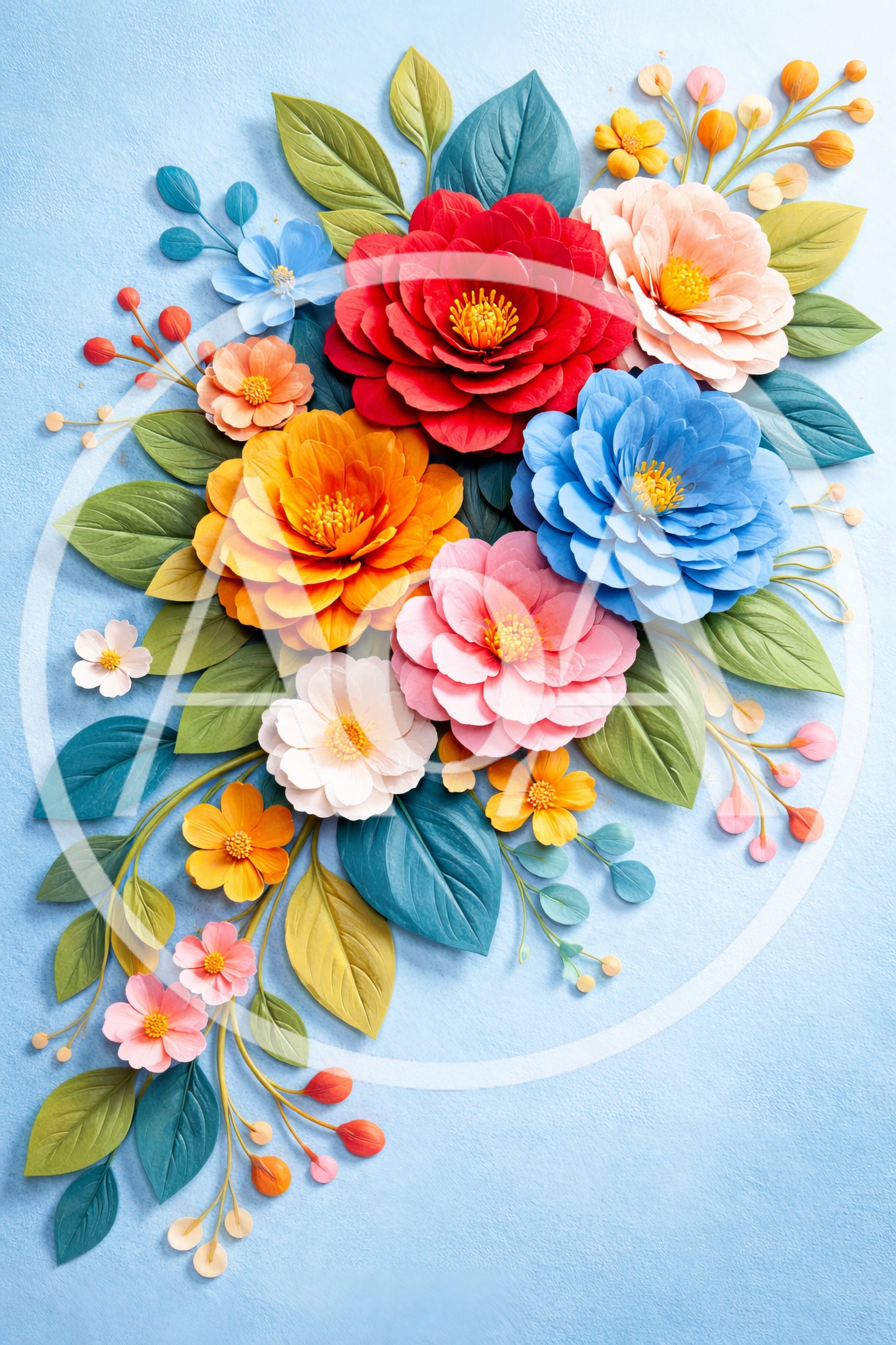 Paper Craft Floral Arrangement On Blue Background
