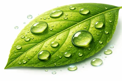 Fresh Green Leaf With Clear Water Droplets