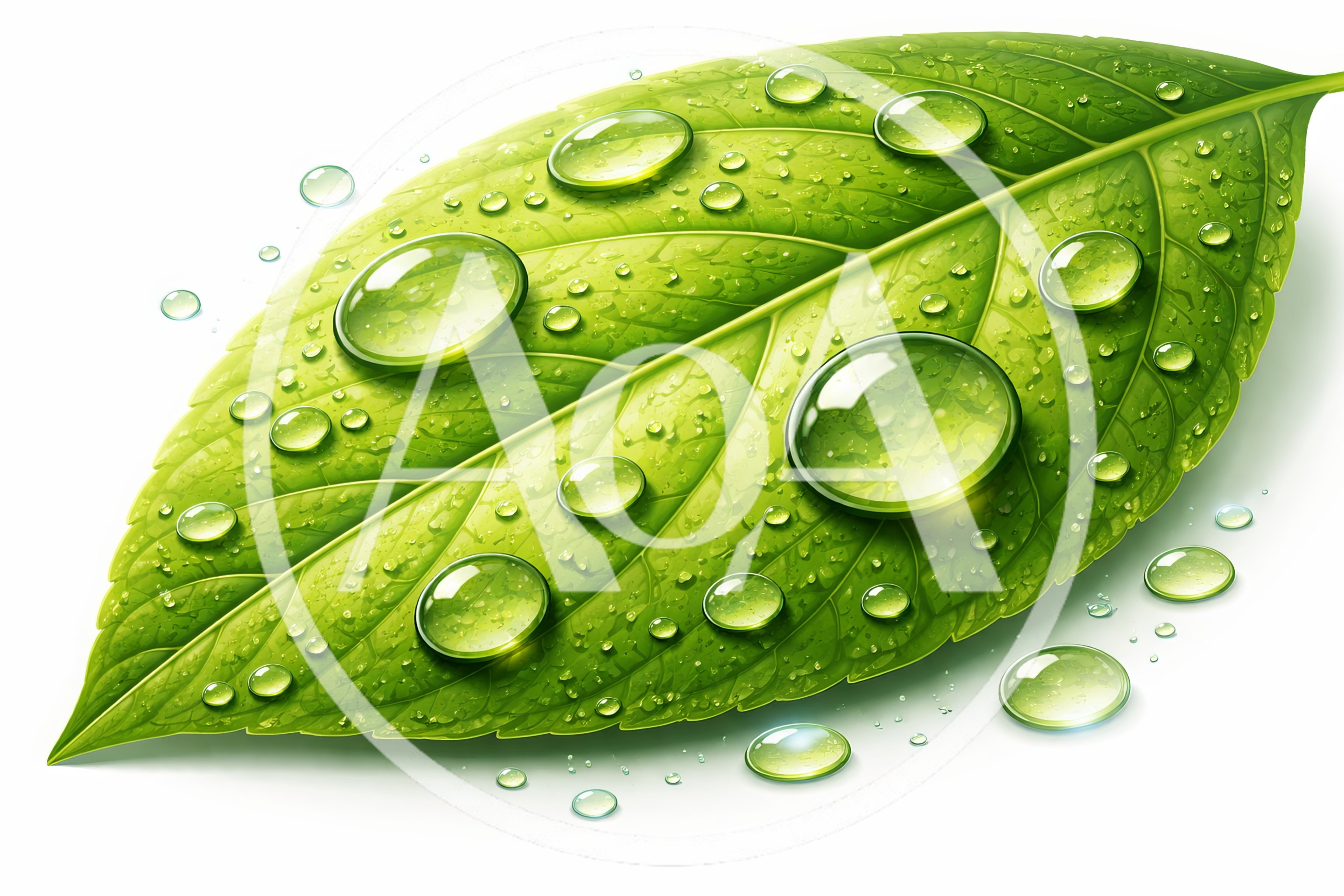 Fresh Green Leaf With Clear Water Droplets