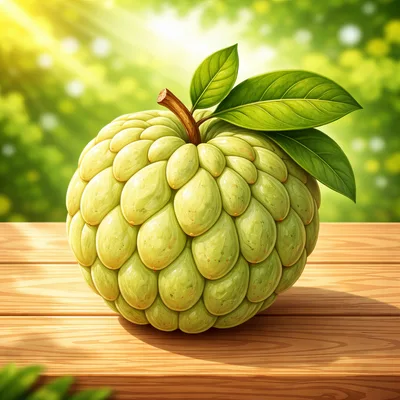 Fresh Custard Apple Fruit on Wooden Table