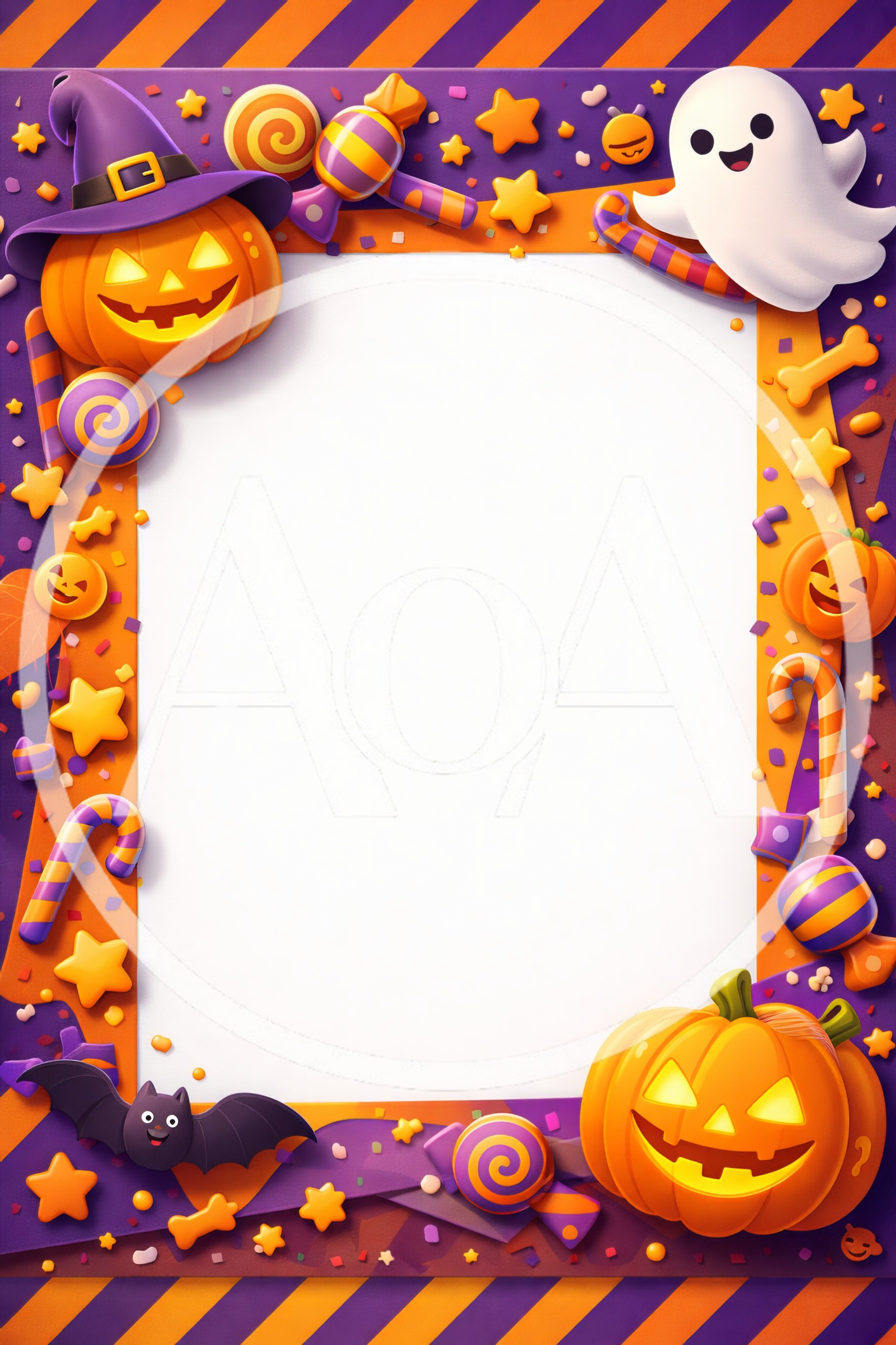 Halloween Themed Decorative Border With Pumpkins And Candy