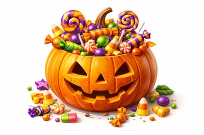 Jack-O-Lantern Pumpkin Filled With Assorted Halloween Candy