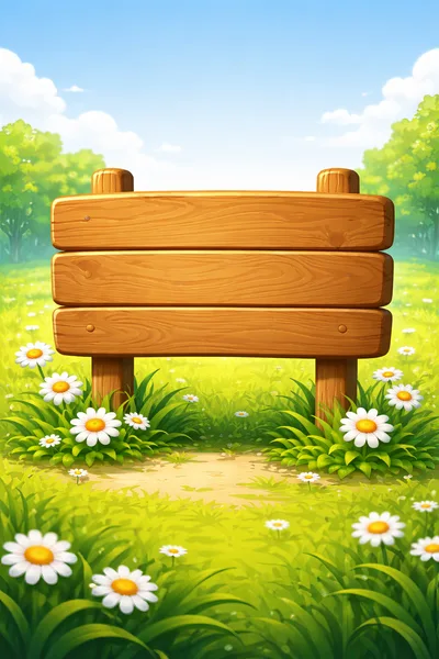 Wooden Signboard in a Sunny Daisy Meadow