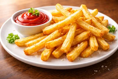 Golden Crispy French Fries With Ketchup Dip