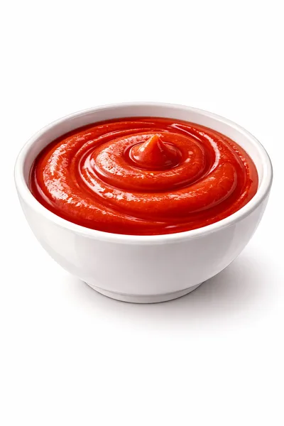 White Bowl Filled With Smooth Red Tomato Ketchup