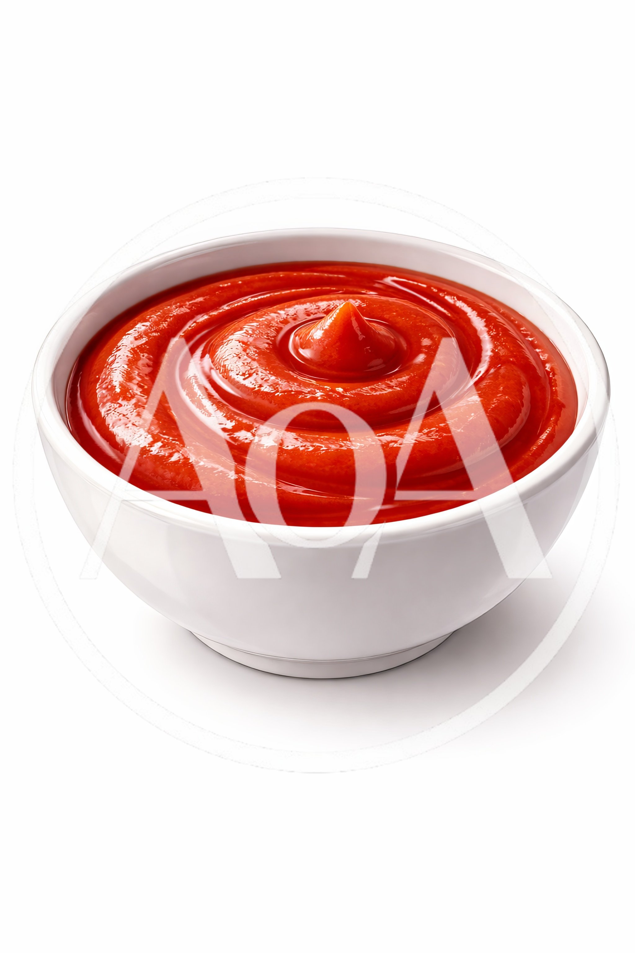 White Bowl Filled With Smooth Red Tomato Ketchup