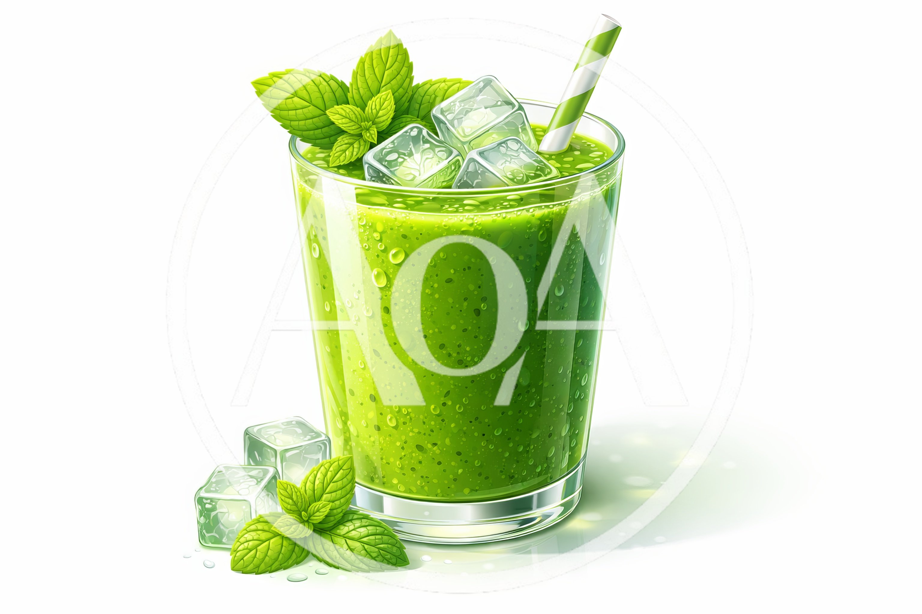 Refreshing Green Smoothie With Mint And Ice Cubes