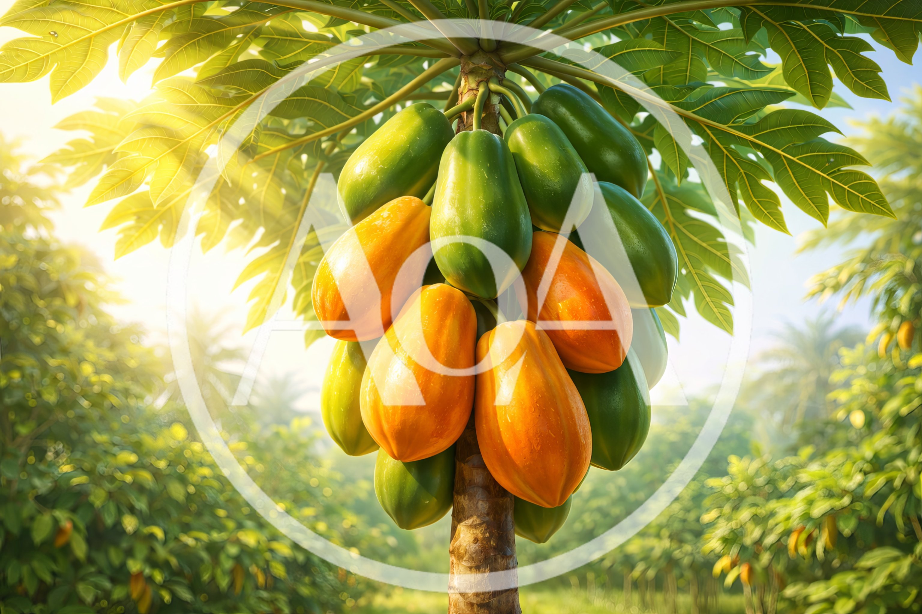 Ripe Papayas Hanging on a Tree in an Orchard