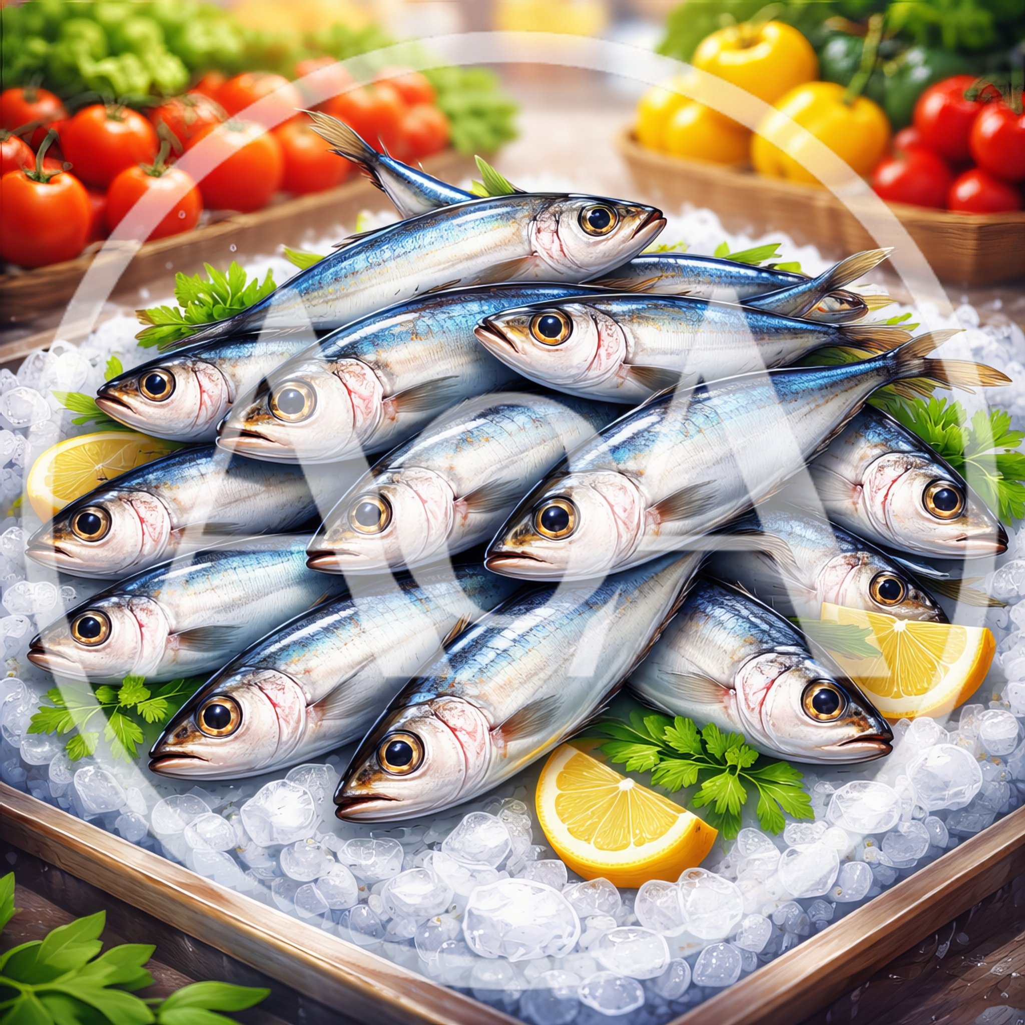 Fresh Mackerel Fish On Ice With Lemon And Herbs