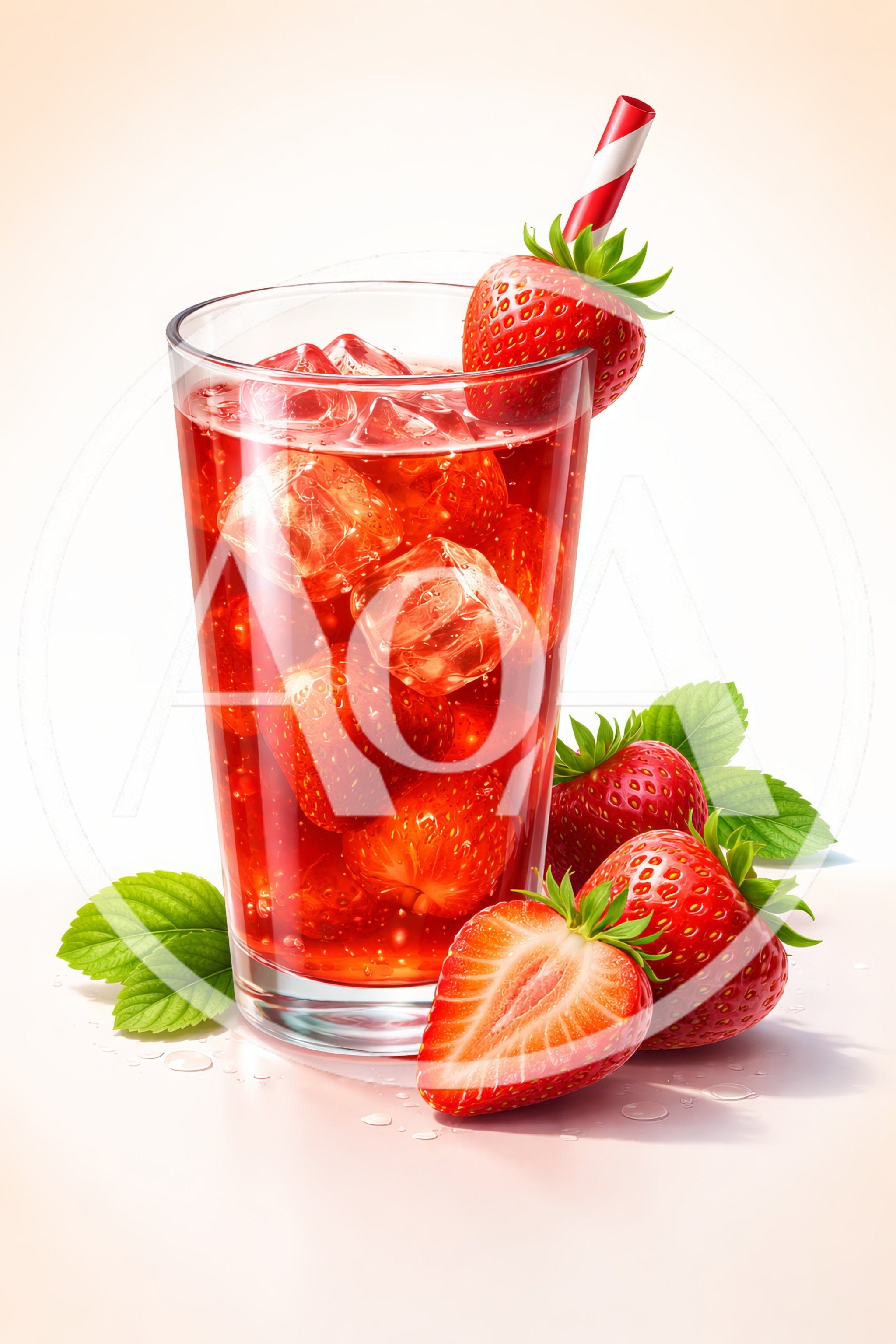 Refreshing Strawberry Drink With Fresh Fruit And Ice