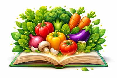 Fresh Vegetables Emerging From An Open Cookbook