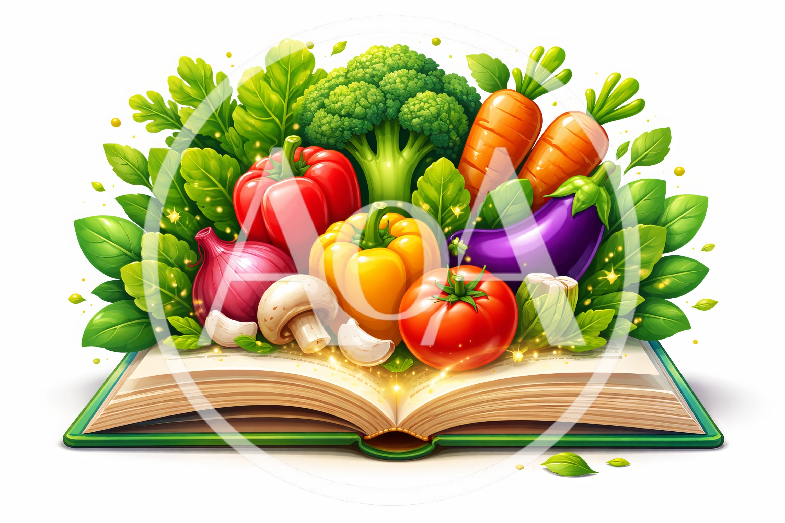Fresh Vegetables Emerging From An Open Cookbook