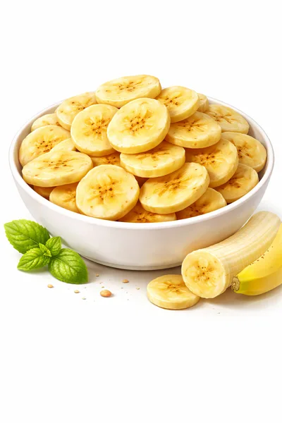 Bowl Of Fresh Sliced Bananas With Mint Leaves