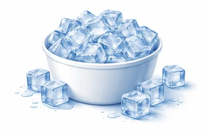 White Bowl Filled With Clear Ice Cubes