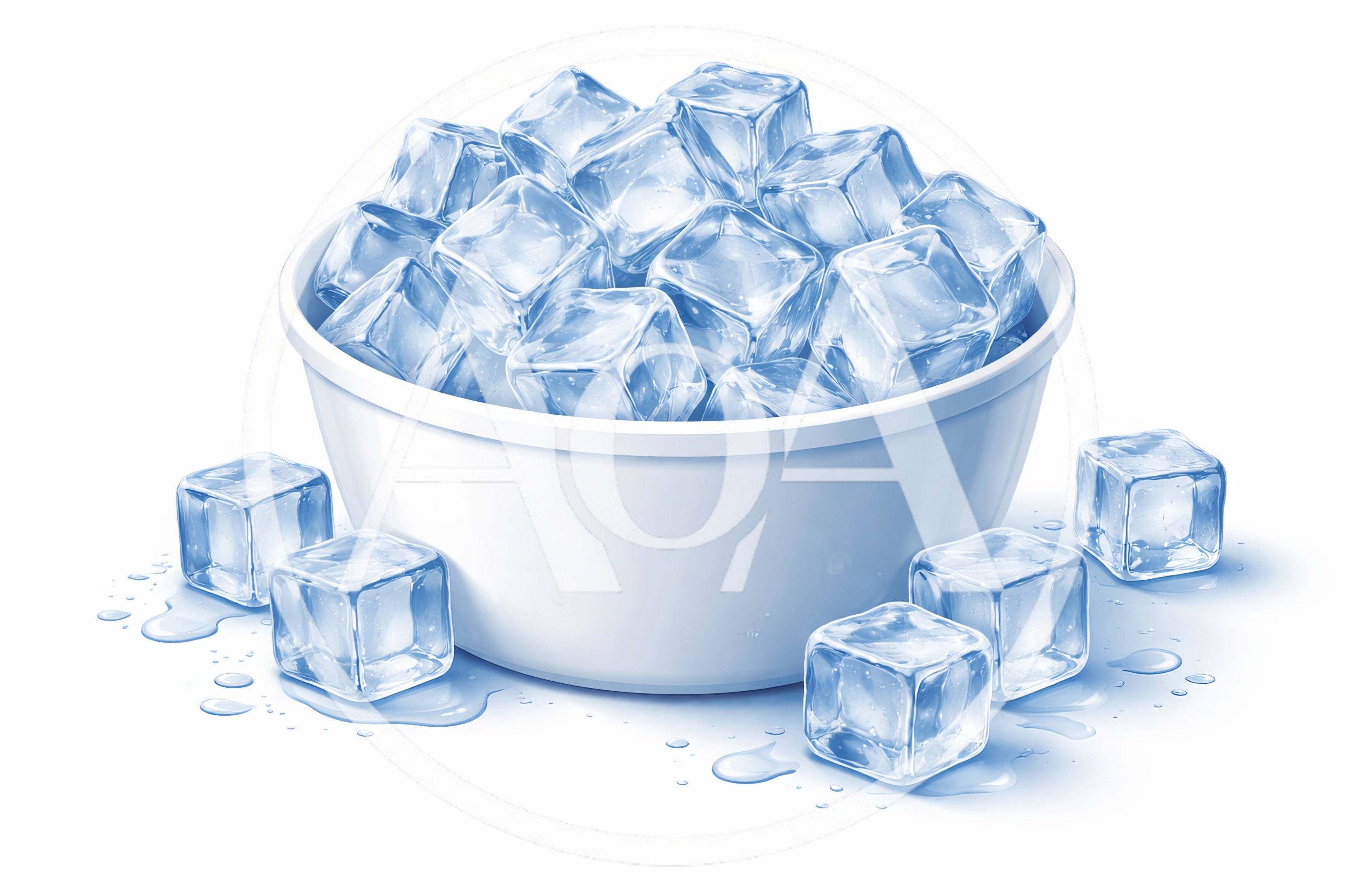 White Bowl Filled With Clear Ice Cubes