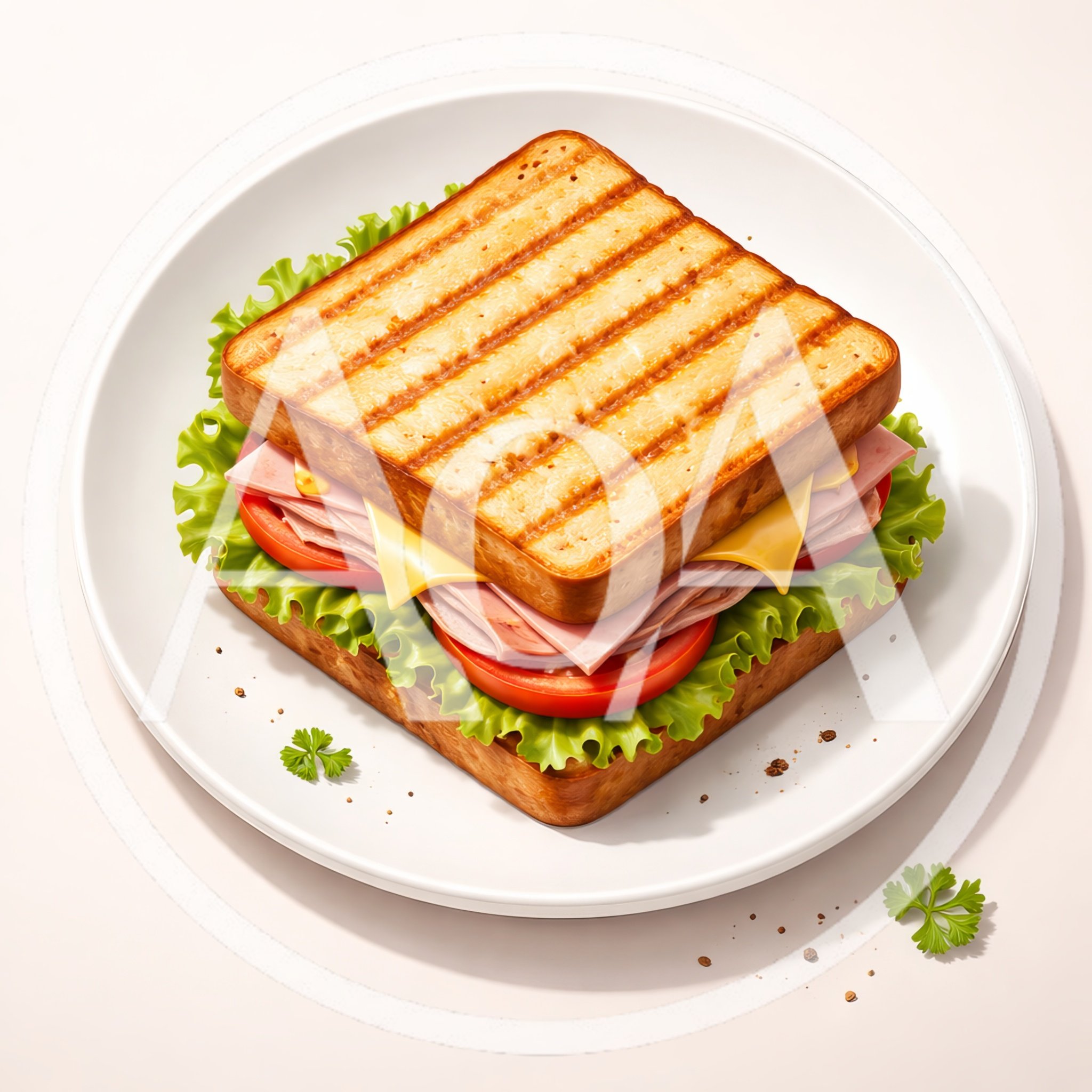 Grilled Ham and Cheese Sandwich on a White Plate