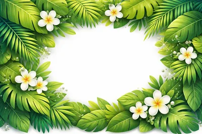 Tropical Plumeria Flower Frame With Lush Green Leaves
