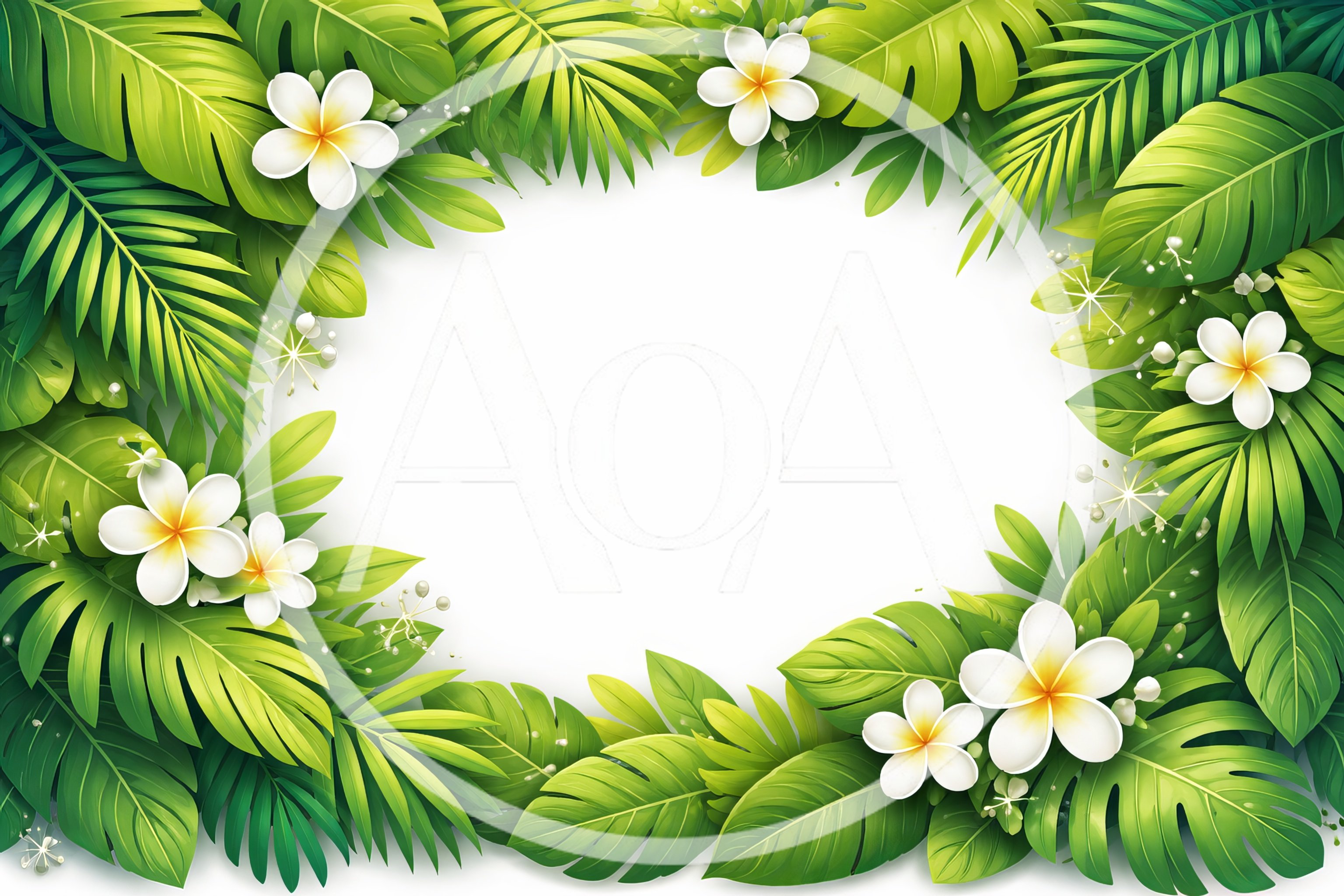 Tropical Plumeria Flower Frame With Lush Green Leaves