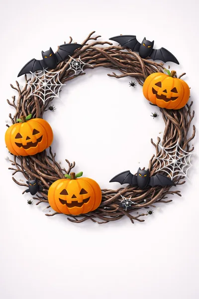 Halloween Wreath With Pumpkins Bats And Spiderwebs
