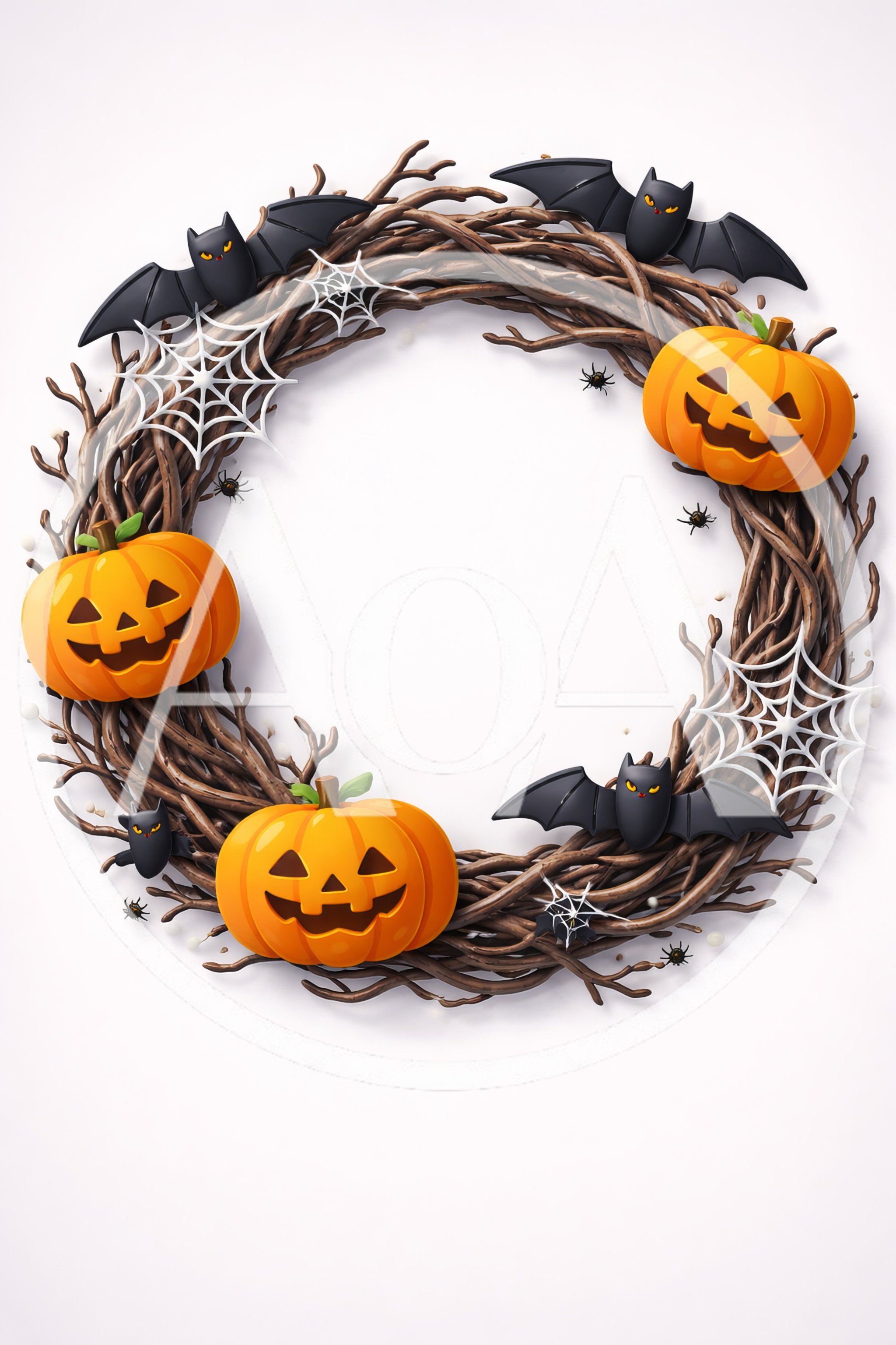 Halloween Wreath With Pumpkins Bats And Spiderwebs