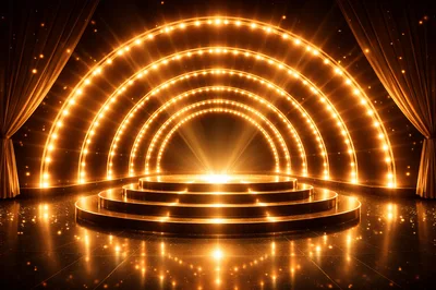 Golden Circular Stage With Glowing Arched Lights