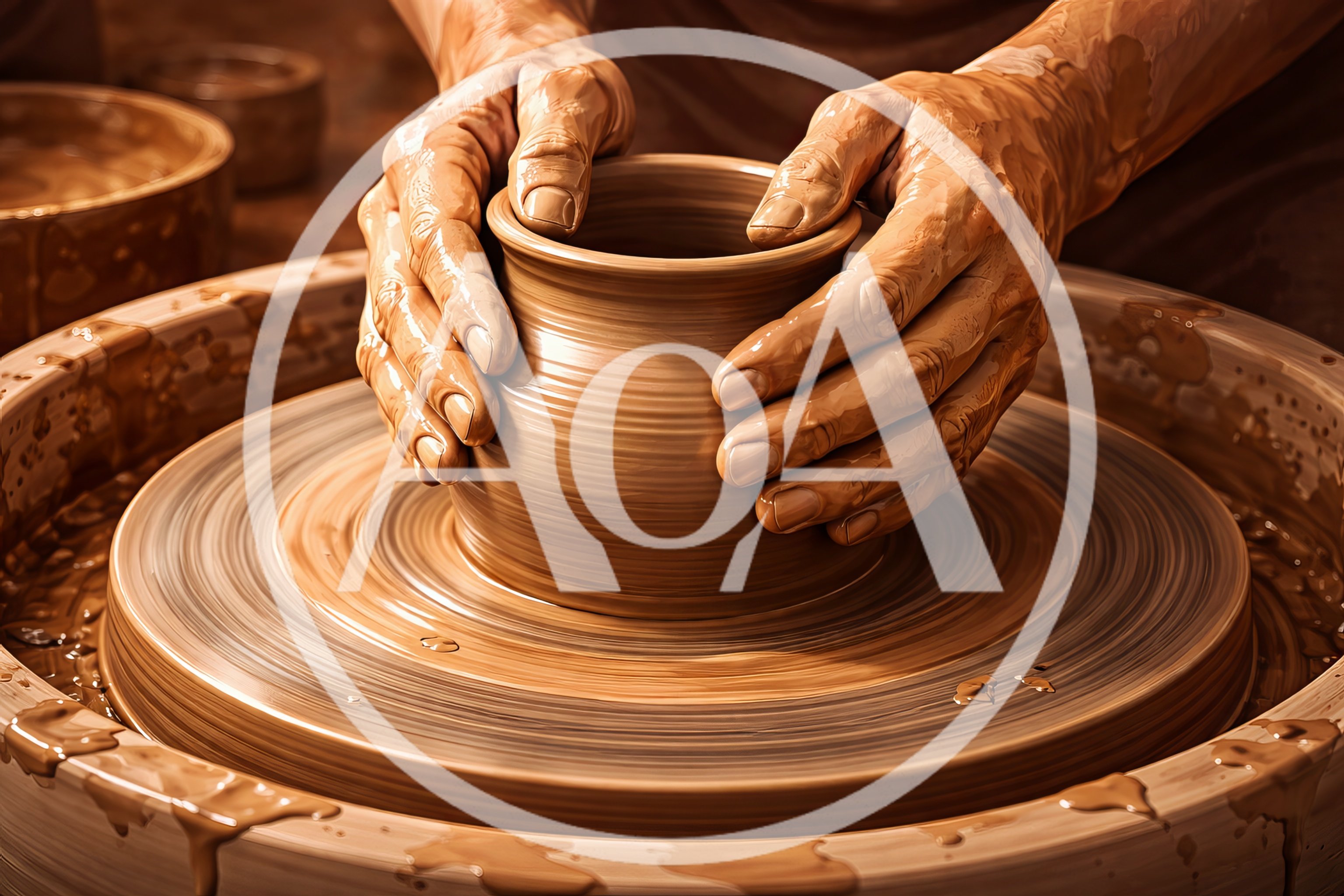 Potter Shaping Clay Vessel On A Spinning Wheel